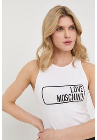 Love Moschino top damski kolor biały. Kolor: biały. Wzór: nadruk