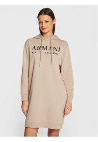 Sukienka dzianinowa Armani Exchange. Kolor: beżowy. Materiał: bawełna, dzianina #1