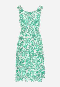 Born2be - Zielona Bawełniana Sukienka Rozkloszowana Ozdobiona Guzikami Lisavena. Okazja: na co dzień. Kolor: zielony. Materiał: bawełna. Wzór: aplikacja. Typ sukienki: rozkloszowane. Styl: casual, elegancki #5