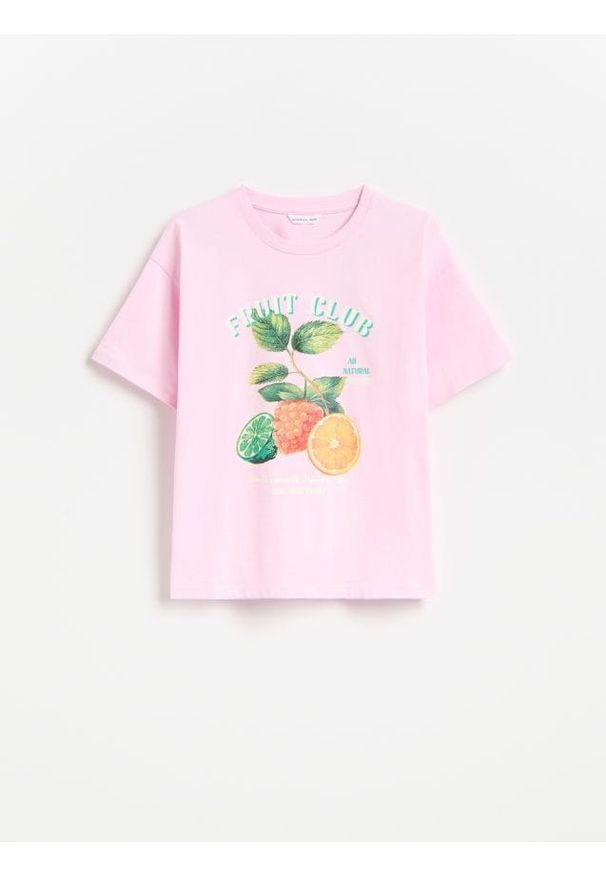 Reserved - T-shirt z nadrukiem - pastelowy róż. Kolor: różowy. Materiał: bawełna. Wzór: nadruk