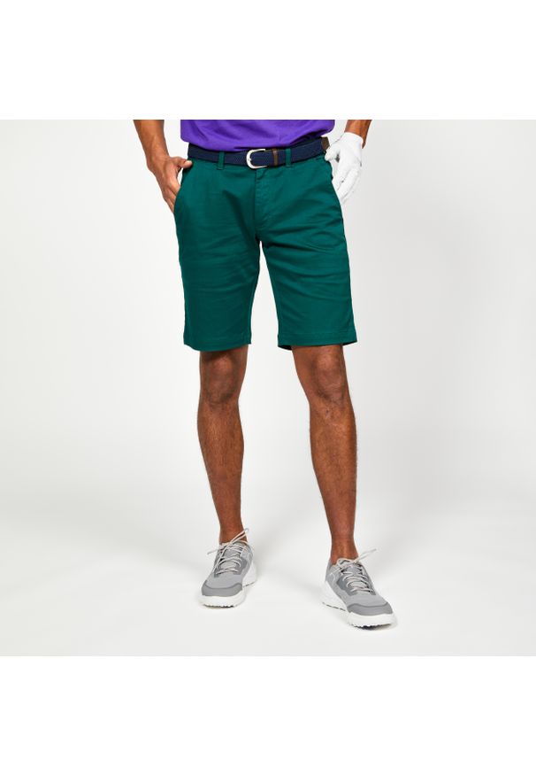 INESIS - Spodenki do golfa chino męskie Inesis MW500. Kolor: zielony. Materiał: poliester, bawełna, materiał, elastan. Sport: golf