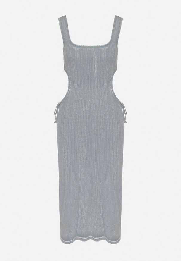 Born2be - Jasnoniebieska Bawełniana Sukienka na Ramiączkach ze Ściągaczami i Wycięciami po Bokach Nestanina. Kolor: niebieski. Materiał: bawełna. Długość rękawa: na ramiączkach. Styl: elegancki