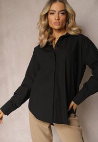 Renee - Czarna Koszula z Bawełny o Klasycznym Kroju Mideala. Kolor: czarny. Materiał: bawełna. Długość rękawa: długi rękaw. Długość: długie. Styl: klasyczny #2