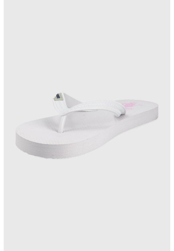 U.S. Polo Assn. japonki damskie kolor biały na płaskim obcasie. Kolor: biały. Materiał: materiał. Wzór: gładki. Obcas: na obcasie. Wysokość obcasa: niski