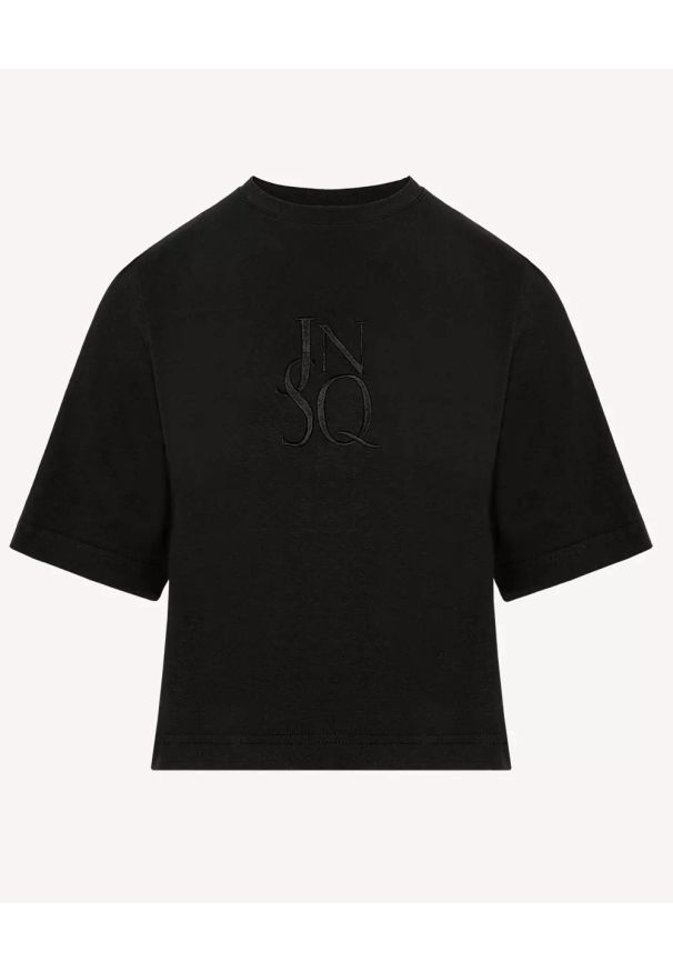 JENESEQUA - Czarny bawełniany T-shirt Rochelle. Kolor: czarny. Materiał: bawełna. Wzór: aplikacja, haft. Styl: klasyczny