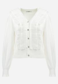 Born2be - Biała Bluzka na Biżuteryjne Guziki z Luźnymi Rękawami Kristille. Kolor: biały #6