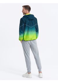 Ombre Clothing - Sportowa kurtka męska ombre z odblaskami i polarową podszewką – turkusowo-limonkowa V1. Kolor: turkusowy. Materiał: polar. Wzór: nadruk, napisy, gradientowy. Styl: sportowy #8