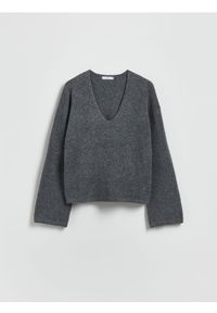 Reserved - Sweter z szerokimi rękawami - ciemnoszary. Kolor: szary. Materiał: wełna, dzianina