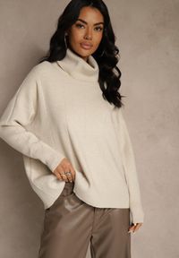 Renee - Beżowy Casualowy Golf Tusara. Okazja: na co dzień. Typ kołnierza: golf. Kolor: beżowy. Materiał: jeans. Styl: casual #4