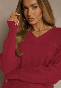Renee - Bordowy Sweter z Dodatkiem Kaszmiru i Trójkątnym Dekoltem Silefera. Okazja: na co dzień. Kolor: czerwony. Materiał: kaszmir. Styl: casual, elegancki #3