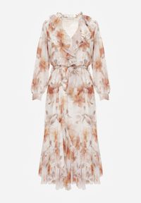 Born2be - Pomarańczowa Zwiewna Sukienka z Długim Rękawem Falbanami i Wiązanym Paskiem Aezera. Okazja: na co dzień, do pracy, na randkę. Kolor: pomarańczowy. Materiał: jeans, zamsz, poliester. Długość rękawa: długi rękaw. Typ sukienki: proste. Styl: casual, klasyczny, elegancki #6