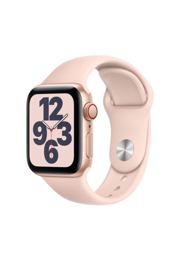 APPLE Watch SE Cellular 44mm (Złoty z opaską sportową w kolorze różowym). Rodzaj zegarka: smartwatch. Kolor: złoty, wielokolorowy, różowy. Styl: sportowy