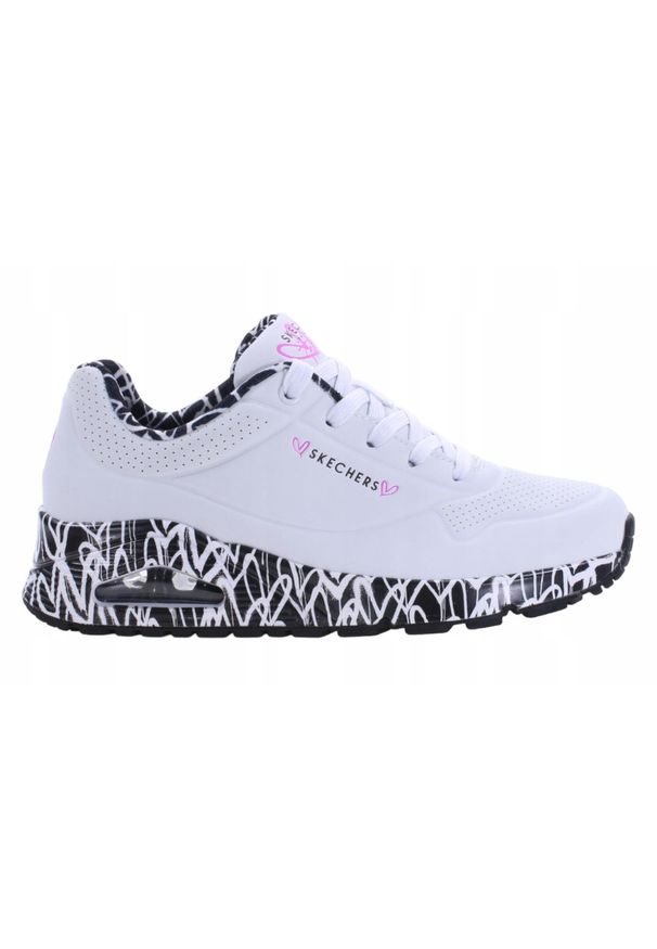 skechers - Buty Damskie Skechers Uno. Okazja: na co dzień. Zapięcie: sznurówki. Kolor: wielokolorowy, biały. Materiał: materiał, syntetyk. Szerokość cholewki: normalna. Wzór: aplikacja. Model: Skechers Sport. Sport: turystyka piesza