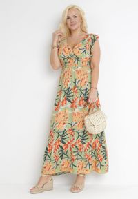 Born2be - Zielona Sukienka Maxi z Gumkami w Talii i Kopertowym Dekoltem Elysa. Okazja: na co dzień. Typ kołnierza: dekolt kopertowy. Kolor: zielony. Długość rękawa: krótki rękaw. Typ sukienki: kopertowe. Styl: elegancki, casual. Długość: maxi #1