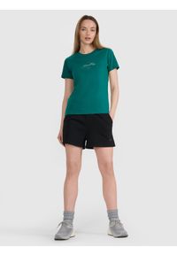 4f - 4F T-shirt regular z nadrukiem damski - turkusowy XL. Okazja: na co dzień. Kolor: turkusowy. Materiał: dzianina, jersey, materiał, bawełna. Długość rękawa: krótki rękaw. Długość: krótkie. Wzór: nadruk. Styl: sportowy, klasyczny, casual
