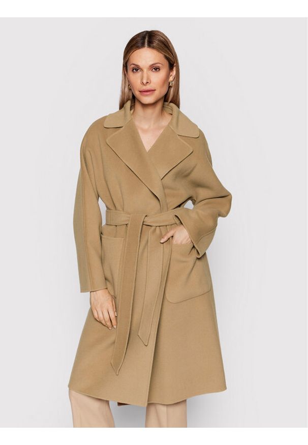 Płaszcz wełniany Weekend Max Mara. Kolor: brązowy. Materiał: wełna