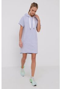 DKNY - Dkny Sukienka bawełniana kolor różowy mini oversize. Typ kołnierza: kaptur. Kolor: fioletowy. Materiał: bawełna. Długość rękawa: krótki rękaw. Typ sukienki: oversize. Długość: mini #4