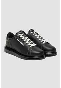 Karl Lagerfeld - KARL LAGERFELD Czarne męskie sneakersy skórzane Kapri Kushion Lo Lace. Okazja: na co dzień. Kolor: czarny. Materiał: skóra