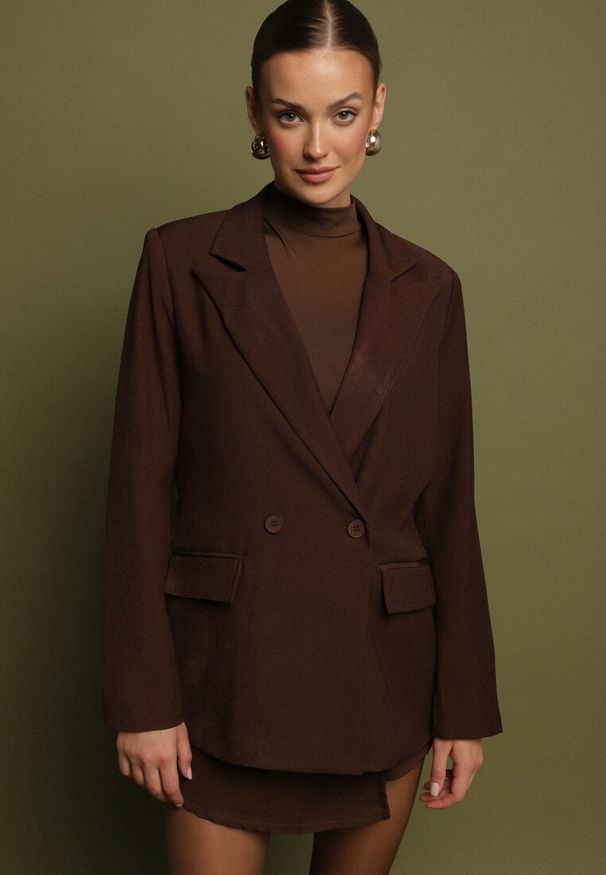 Born2be - Brązowa Dwurzędowa Marynarka w Stylu Oversize Clazara. Okazja: do pracy, na co dzień, na spotkanie biznesowe. Kolor: brązowy. Materiał: jeans, poliester. Styl: casual, biznesowy