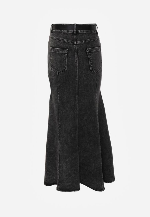 Born2be - Czarna Bawełniana Spódnica Denimowa o Kroju Syrenki z Paskiem Agenia. Okazja: na co dzień, na spotkanie biznesowe, do pracy. Kolor: czarny. Materiał: bawełna. Styl: casual, biznesowy, klasyczny