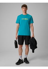 4f - 4F T-shirt regular z nadrukiem męski - turkusowy XL. Okazja: na co dzień. Kolor: turkusowy. Materiał: bawełna, dzianina. Wzór: nadruk. Styl: casual #2