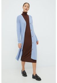 TOMMY HILFIGER - Tommy Hilfiger kardigan bawełniany damski. Okazja: na co dzień. Kolor: niebieski. Materiał: bawełna. Długość rękawa: długi rękaw. Długość: długie. Wzór: gładki. Styl: casual #1