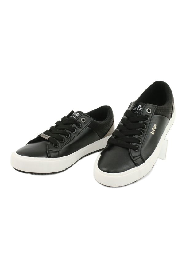 Buty trampki Lee Cooper W LCJL-20-31-041 czarne złoty. Kolor: czarny, wielokolorowy, złoty. Materiał: skóra, syntetyk, tkanina, bawełna. Szerokość cholewki: normalna. Obcas: na platformie. Styl: klasyczny
