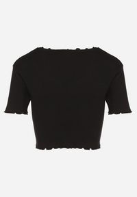 Born2be - Czarny Prążkowany T-shirt z Bawełną Adlesa. Okazja: na co dzień. Kolor: czarny. Materiał: bawełna, prążkowany. Styl: casual #4