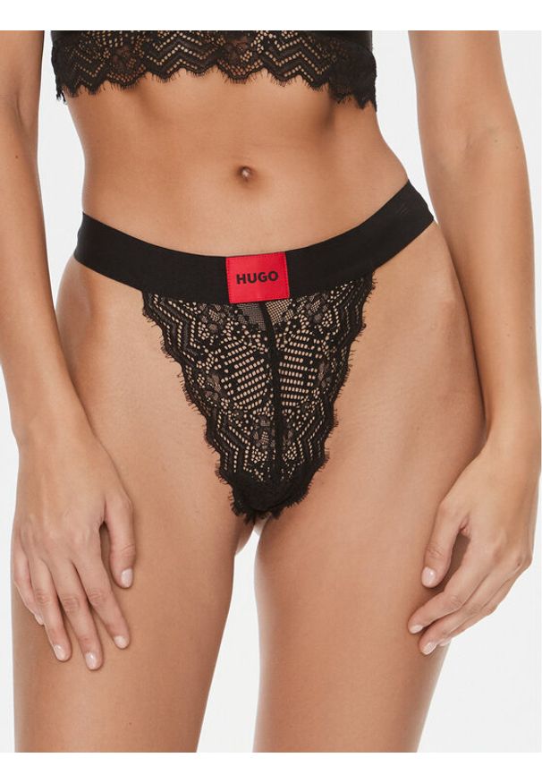 Hugo Stringi Thong Lace 50502780 Czarny. Kolor: czarny. Materiał: syntetyk