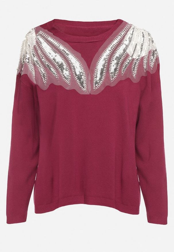 Born2be - Fioletowy Sweter z Wiskozą Cekinami i Koralikami Nevalanna. Okazja: na spotkanie biznesowe. Kolor: fioletowy. Materiał: wiskoza. Styl: biznesowy, klasyczny, wizytowy