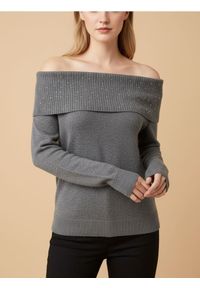 Sinsay - Sweter z dżetami i dekoltem typu łódka z domieszką wełny - szary. Kolor: szary. Materiał: wełna #1