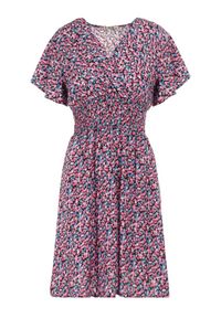 Born2be - Czarno-Różowa Sukienka Aesampos. Typ kołnierza: dekolt kopertowy. Kolor: czarny. Wzór: kwiaty. Sezon: lato. Typ sukienki: kopertowe. Długość: mini #2