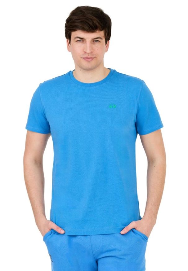 La Martina - LA MARTINA Błękitny męski t-shirt z małym logo, Rozmiar L. Kolor: niebieski