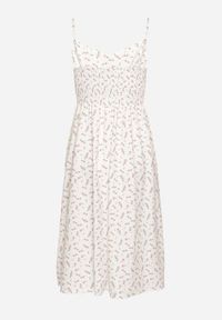 Born2be - Biało-Różowa Rozkloszowana Sukienka w Drobne Kwiaty na Cienkich Ramiączkach Reteri. Okazja: na co dzień, na randkę. Typ kołnierza: dekolt w kształcie V. Kolor: biały. Materiał: jeans. Długość rękawa: na ramiączkach. Wzór: kwiaty. Styl: casual #2