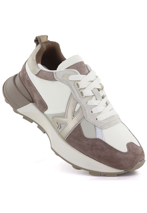 Skórzane półbuty damskie sportowe beżowe Kobbo Vinceza 66954. Okazja: na co dzień. Kolor: beżowy. Materiał: skóra. Styl: sportowy