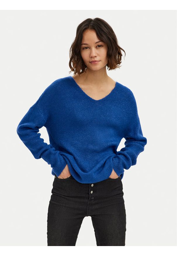 Vero Moda Sweter Crewlefile 10233357 Niebieski Loose Fit. Kolor: niebieski. Materiał: syntetyk