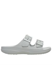Klapki damskie Crocs Metallic Buckle Saturday 213316-1FT - szare. Okazja: na co dzień. Kolor: szary. Wzór: paski. Sezon: lato. Styl: elegancki, casual #1