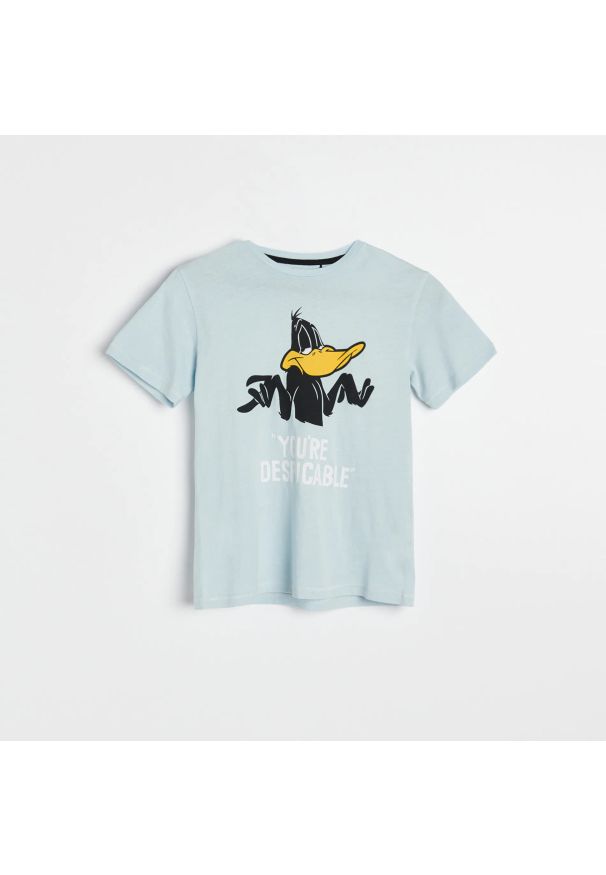 Reserved - T-shirt Kaczor Daffy - Niebieski. Kolor: niebieski