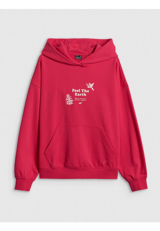 4f - 4F Bluza dresowa loose z kapturem damska - różowa XS. Okazja: na co dzień. Typ kołnierza: kaptur. Kolor: różowy. Materiał: dresówka. Styl: casual