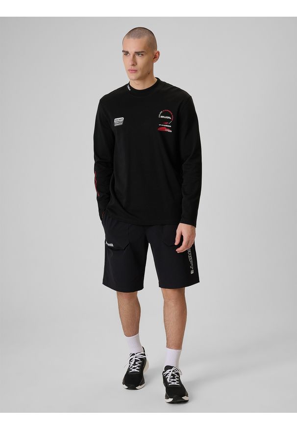 4f - 4F Longsleeve relaxed z nadrukiem męski - czarny M. Okazja: na co dzień. Kolor: czarny. Materiał: dzianina, materiał, bawełna. Długość rękawa: długi rękaw. Wzór: nadruk. Styl: casual, klasyczny