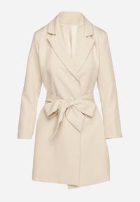 Born2be - Beżowa Sukienka w Stylu Marynarki z Paskiem i Usztywnionymi Ramionami Etinella. Okazja: na co dzień. Kolor: beżowy. Materiał: jeans. Styl: casual, klasyczny #3