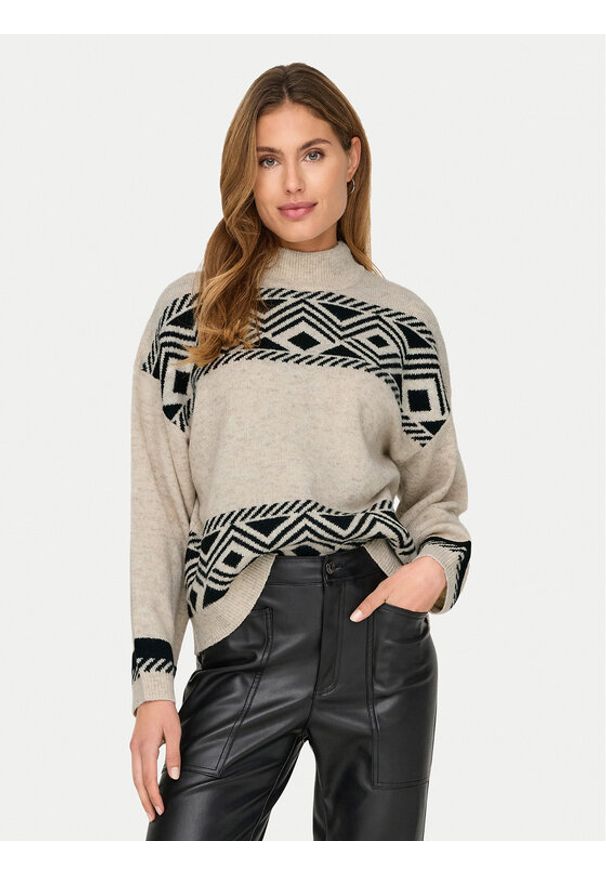 only - ONLY Golf Victoria 15321179 Beżowy Regular Fit. Typ kołnierza: golf. Kolor: beżowy. Materiał: syntetyk