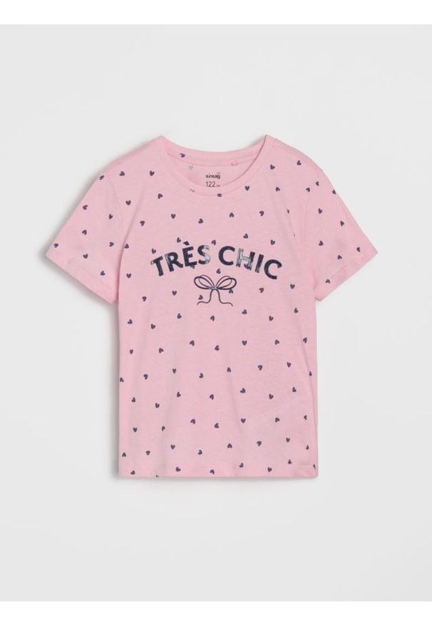 Sinsay - Koszulka w serduszka - różowy. Kolor: różowy