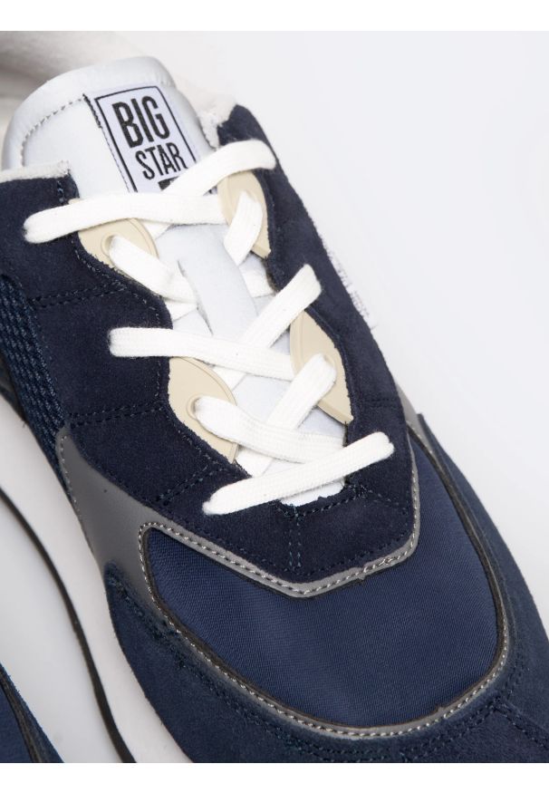 Big-Star - Sneakersy męskie ze skóry naturalnej granatowe RR174373 403. Okazja: na co dzień. Kolor: niebieski. Materiał: skóra