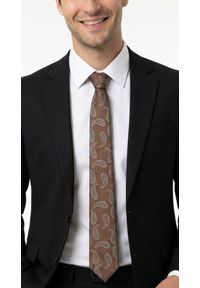 Elegancki Krawat Chattier - Brązowy z Wzorem Paisley. Kolor: brązowy, beżowy, wielokolorowy. Materiał: tkanina. Wzór: paisley. Styl: elegancki #2