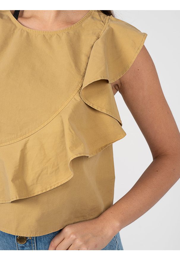 Pinko Bluzka "Ortunata" | 1J10XA Y849 | Kobieta | Piaskowy. Okazja: na co dzień. Materiał: bawełna. Długość rękawa: bez rękawów. Wzór: jednolity. Styl: casual