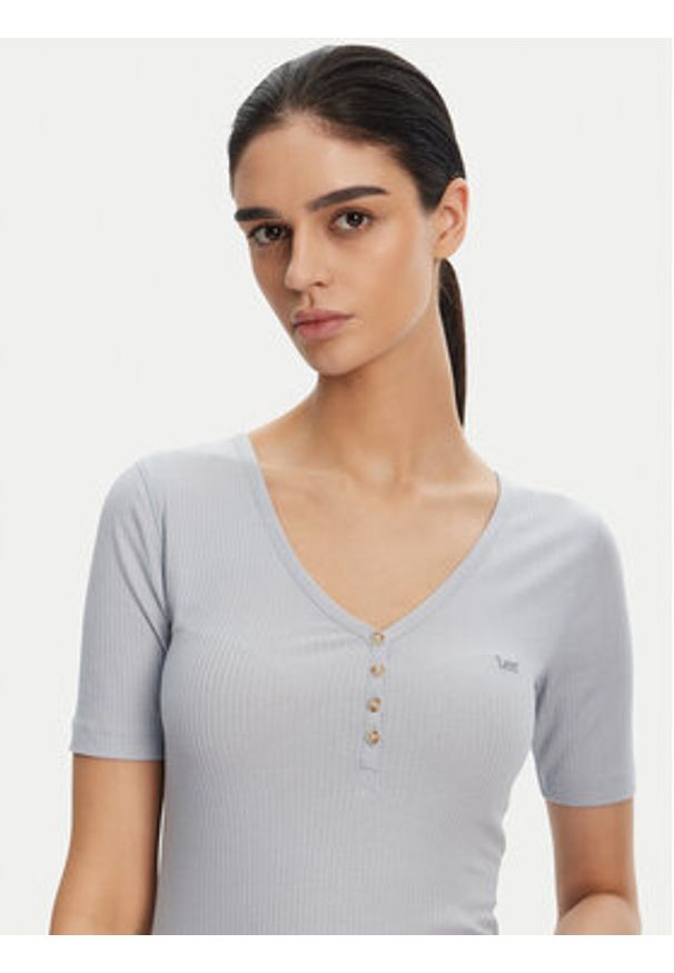Lee T-Shirt Henley 112363830 Błękitny Slim Fit. Typ kołnierza: typu henley. Kolor: niebieski. Materiał: syntetyk