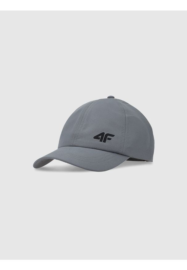 4f - Czapka z daszkiem strapback dziecięca - szara. Kolor: szary. Materiał: syntetyk, materiał. Sezon: lato. Styl: sportowy