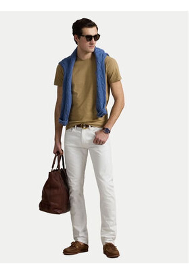 Polo Ralph Lauren T-Shirt 710671438429 Beżowy Custom Slim Fit. Typ kołnierza: polo. Kolor: beżowy. Materiał: bawełna