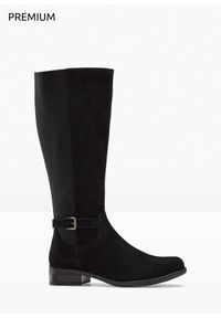 bonprix - Kozaki skórzane z szeroką cholewką. Zapięcie: sprzączka. Kolor: czarny. Materiał: skóra. Szerokość cholewki: szeroka #1